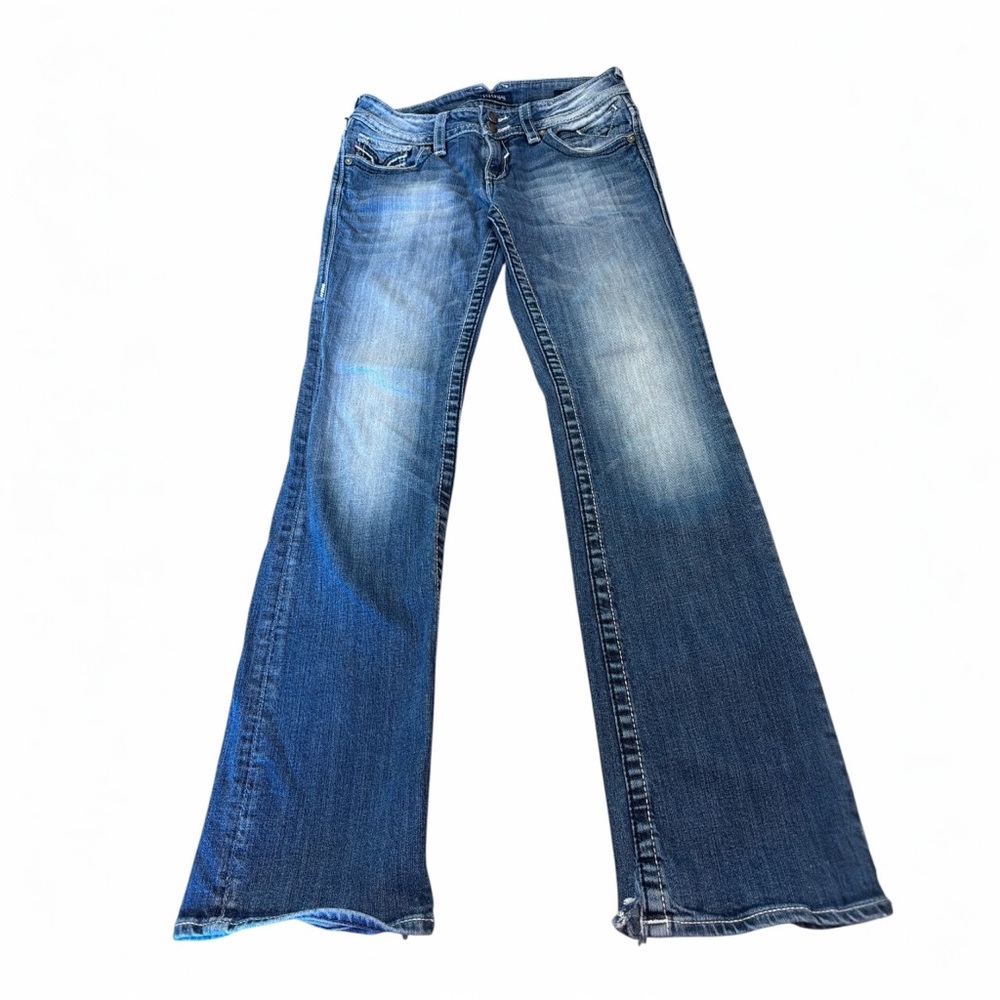 Vigoss Chelsea bootcut jeans 27x33 medium wash distressed pocket denim